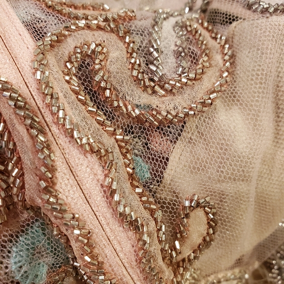 Marchesa RARE Feather Embroidered Cocktail Dress Runway Fits Like 2 - Picture 7 of 10